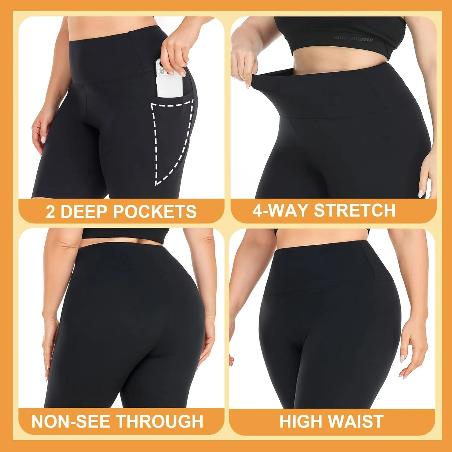 MOREFEEL 3 Pack Plus Size 8" Biker Shorts with Pockets for Women-High Waist Non-See Through Workout Black Yoga Short
