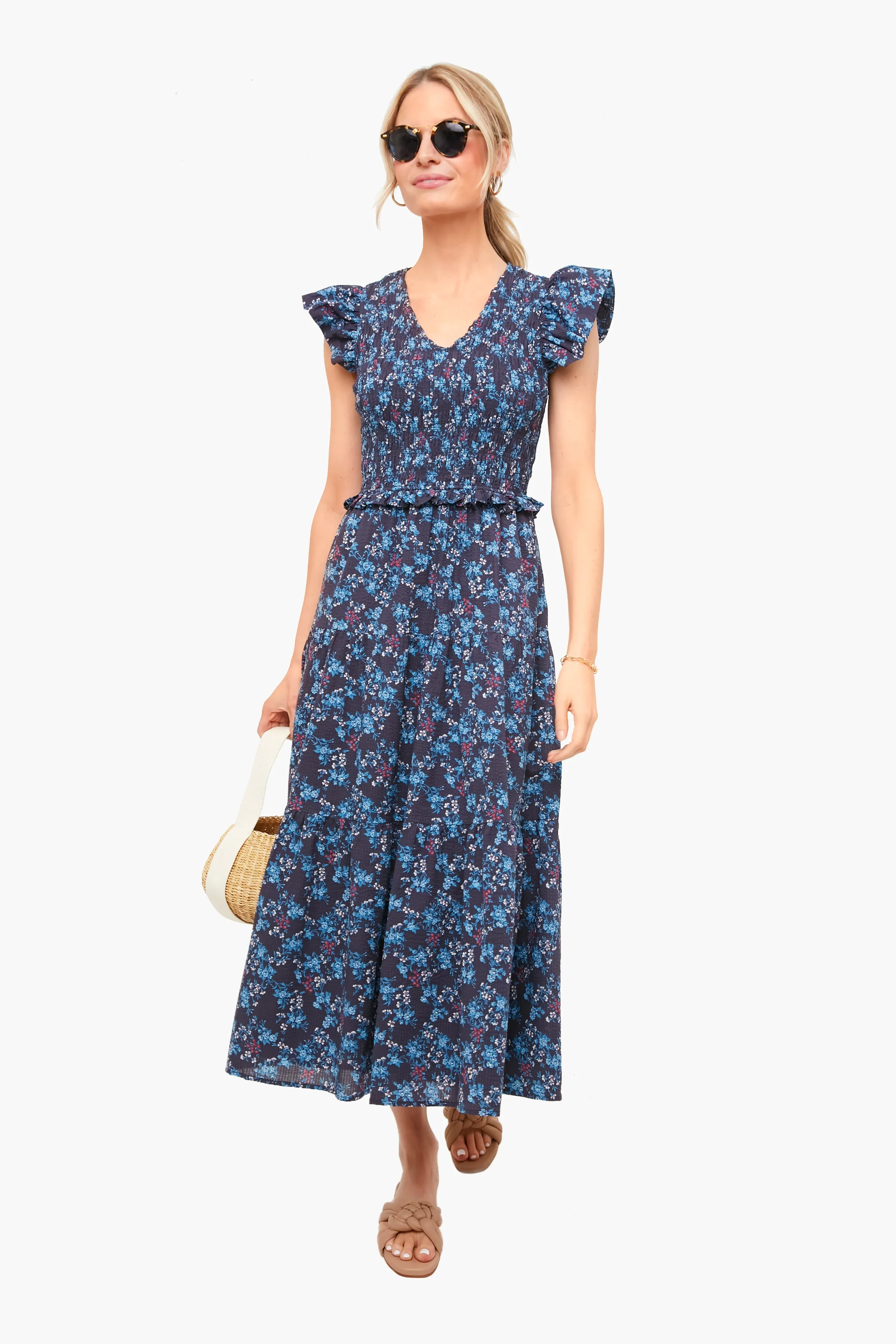 Multi Tilly Smocked Tiered Midi Dress