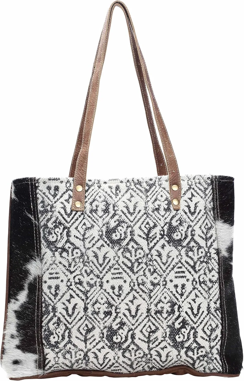 Myra Bag Cotton & Cowhide Upcycled Canvas Tote Bag S-1136
