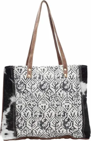 Myra Bag Cotton & Cowhide Upcycled Canvas Tote Bag S-1136