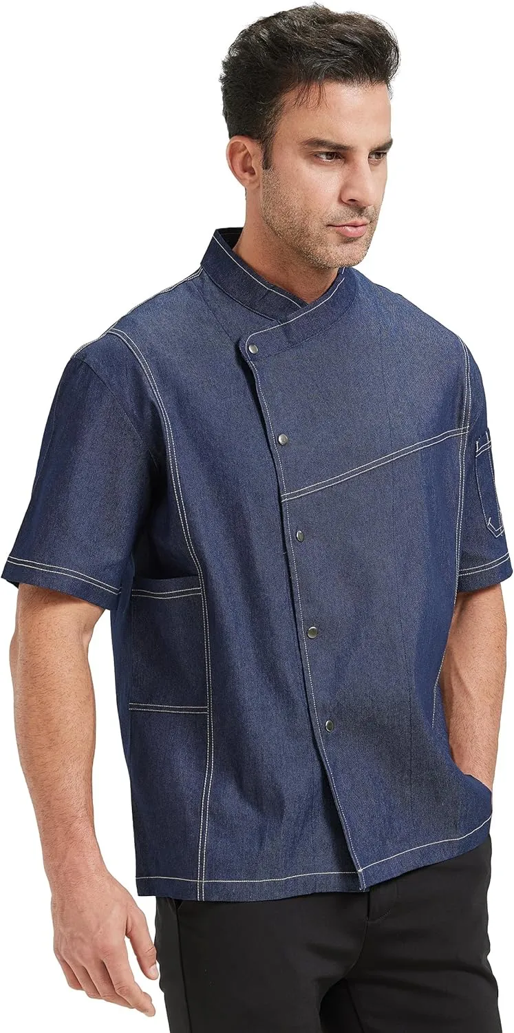 Nanxson Chef Coat Chef Jacket Denim Clothe Men's Long Short Sleeve Restaurant Kitchen Cooking Chef Uniform CFM0086