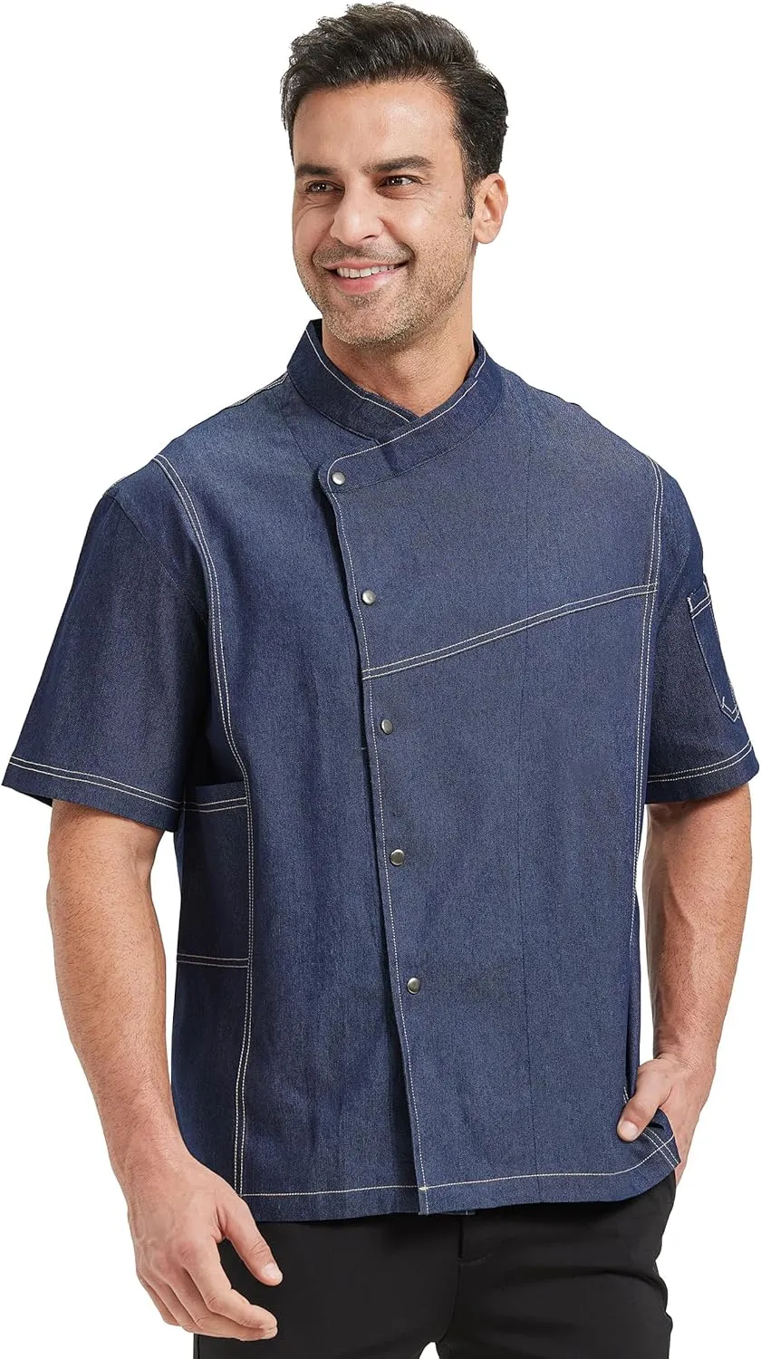 Nanxson Chef Coat Chef Jacket Denim Clothe Men's Long Short Sleeve Restaurant Kitchen Cooking Chef Uniform CFM0086