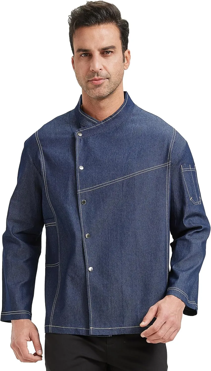 Nanxson Chef Coat Chef Jacket Denim Clothe Men's Long Short Sleeve Restaurant Kitchen Cooking Chef Uniform CFM0086