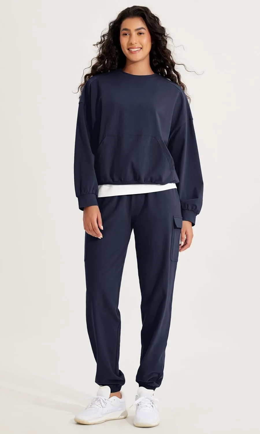 ODODOS Purevibe Cotton Oversized Sweatshirts, Women's Crew Neck Long Sleeve Pullover Tops with Kangaroo Pocket