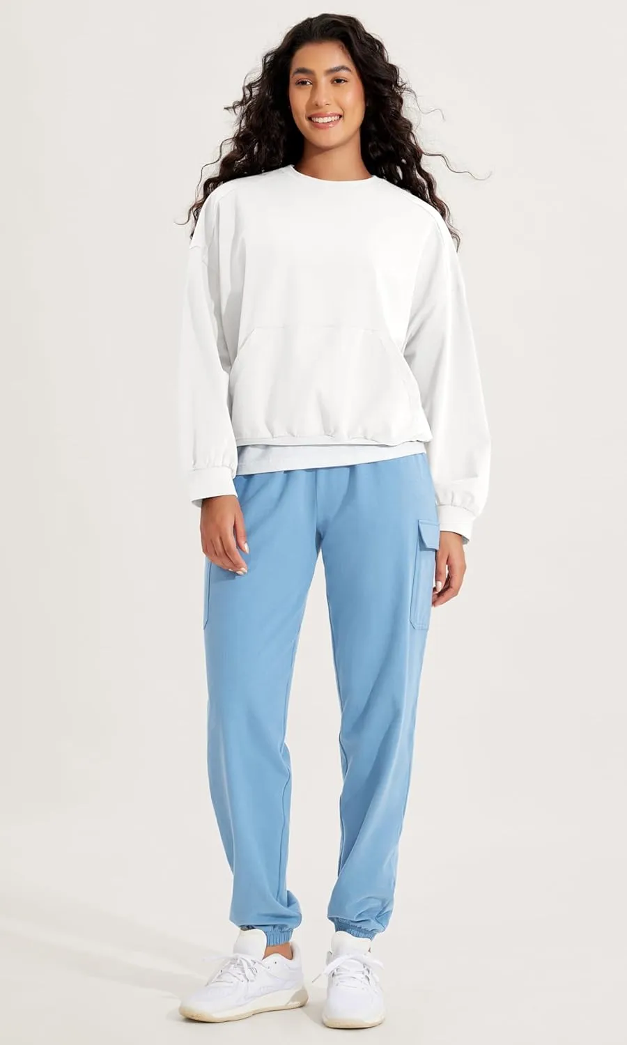 ODODOS Purevibe Cotton Oversized Sweatshirts, Women's Crew Neck Long Sleeve Pullover Tops with Kangaroo Pocket