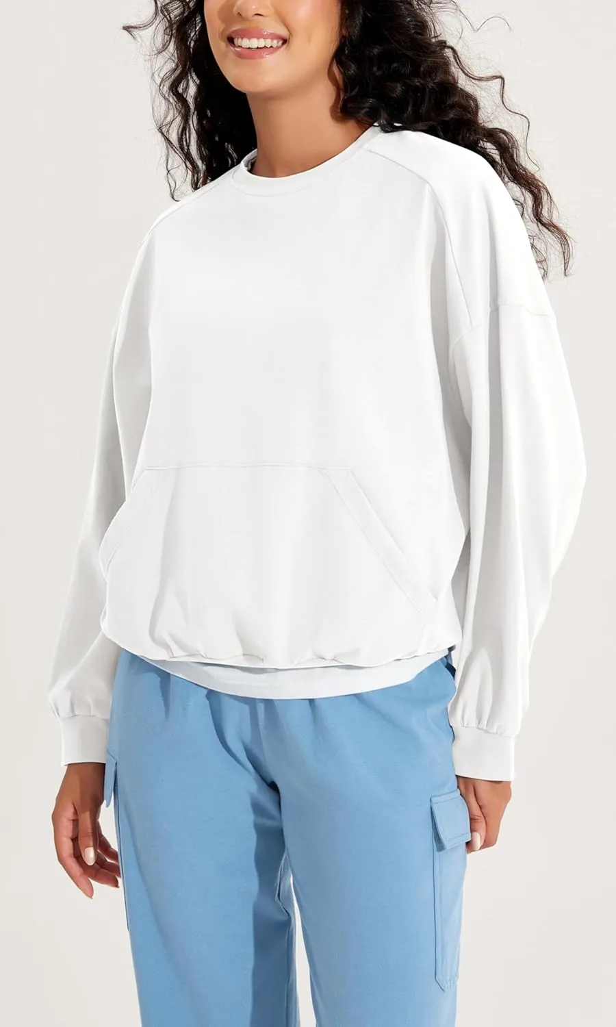 ODODOS Purevibe Cotton Oversized Sweatshirts, Women's Crew Neck Long Sleeve Pullover Tops with Kangaroo Pocket