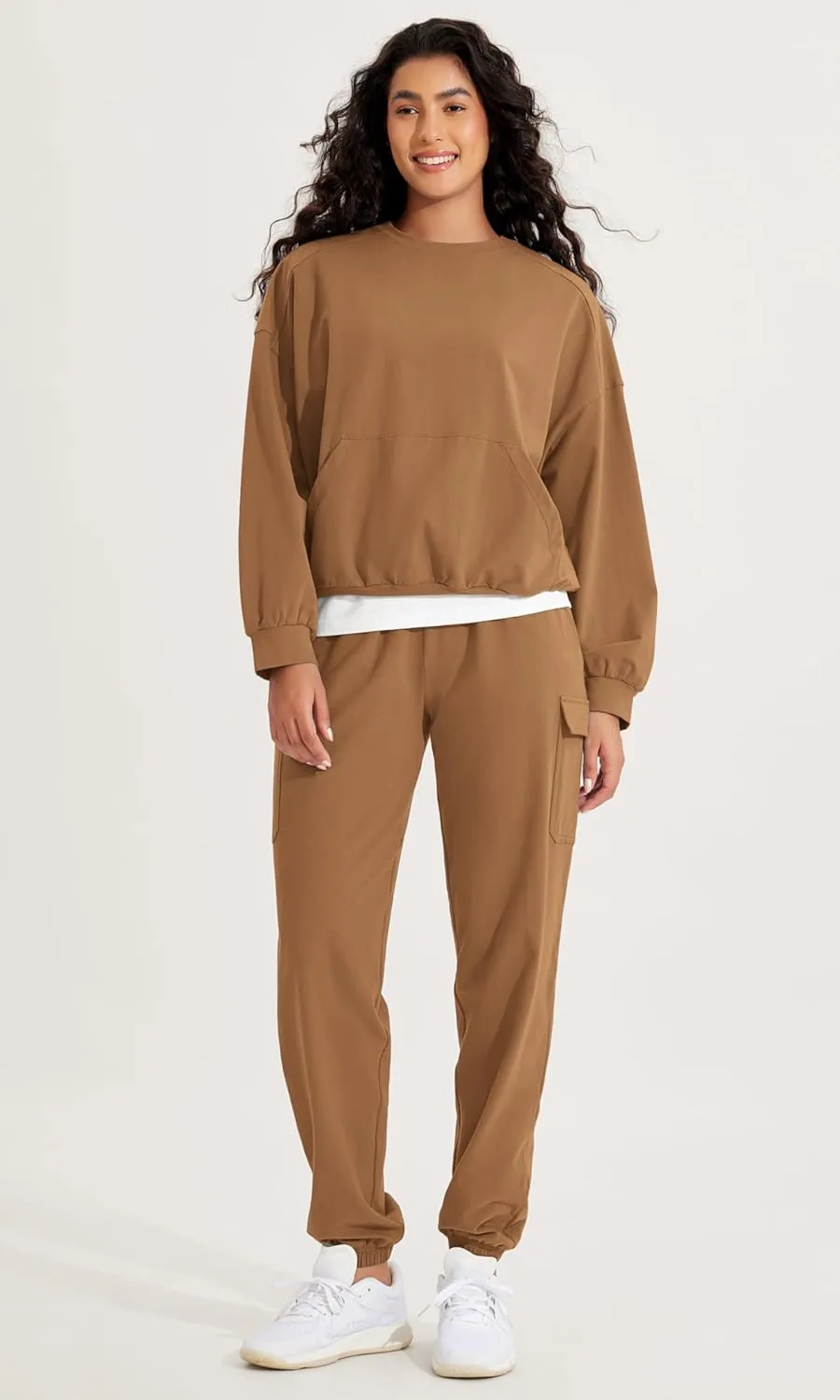 ODODOS Purevibe Cotton Oversized Sweatshirts, Women's Crew Neck Long Sleeve Pullover Tops with Kangaroo Pocket