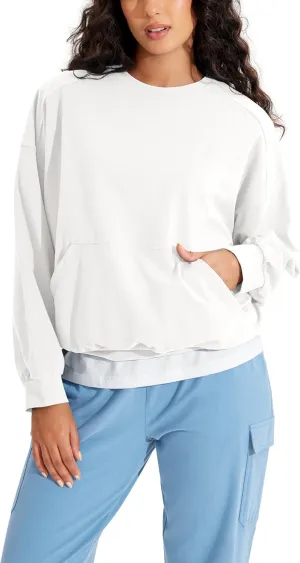 ODODOS Purevibe Cotton Oversized Sweatshirts, Women's Crew Neck Long Sleeve Pullover Tops with Kangaroo Pocket