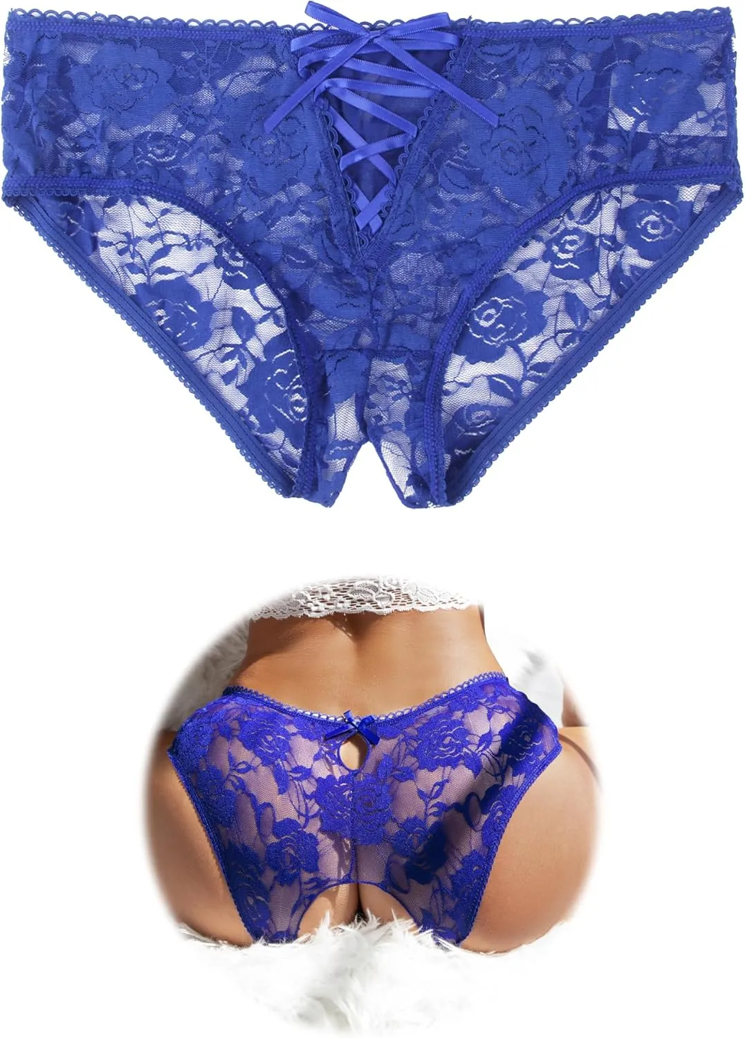 ohmydear Womens Lace Boyshorts Crotchless Sexy Panties Crisscross Strappy Underwear Plus Size Hipster Briefs XS-4XL