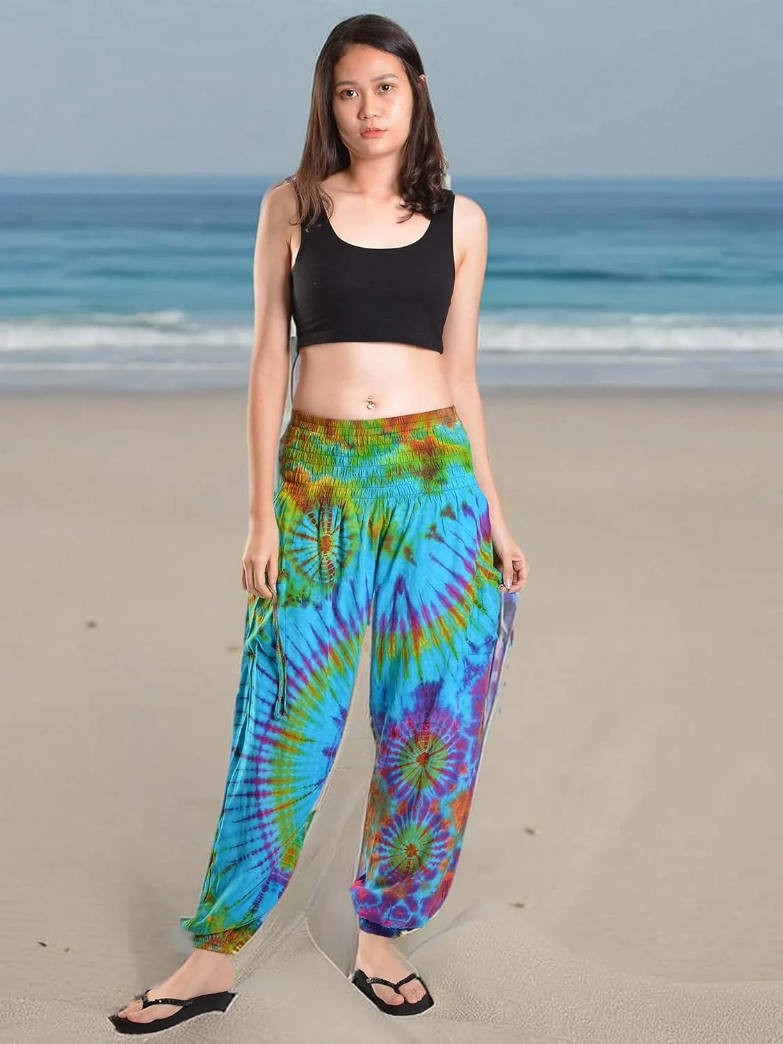 Orient Trail Women's Hippie Bohemian Palazzo Yoga Scrunched Bottom Tie Dye Harem Pants