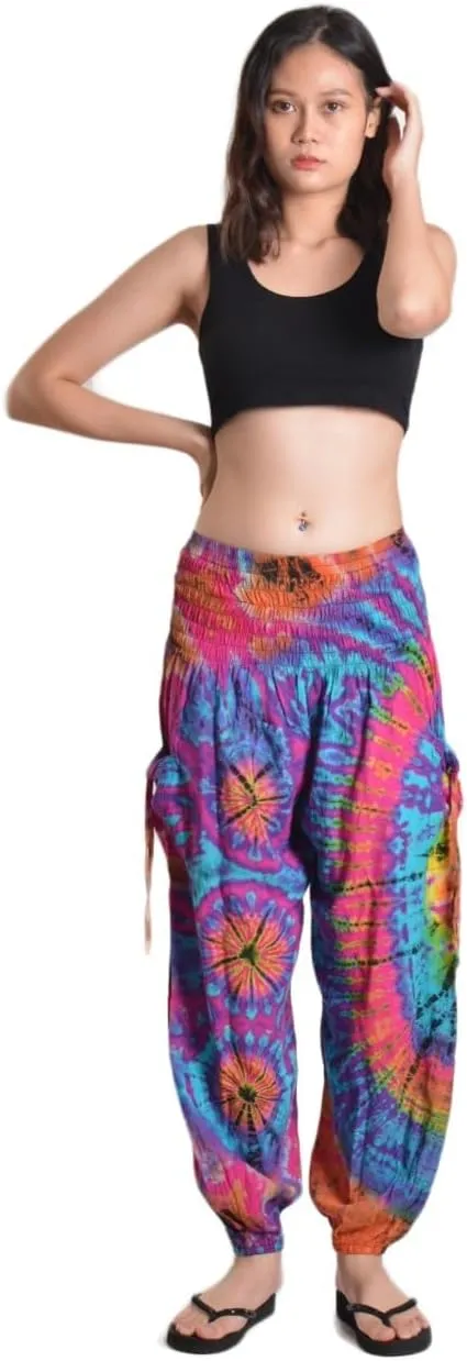 Orient Trail Women's Hippie Bohemian Palazzo Yoga Scrunched Bottom Tie Dye Harem Pants