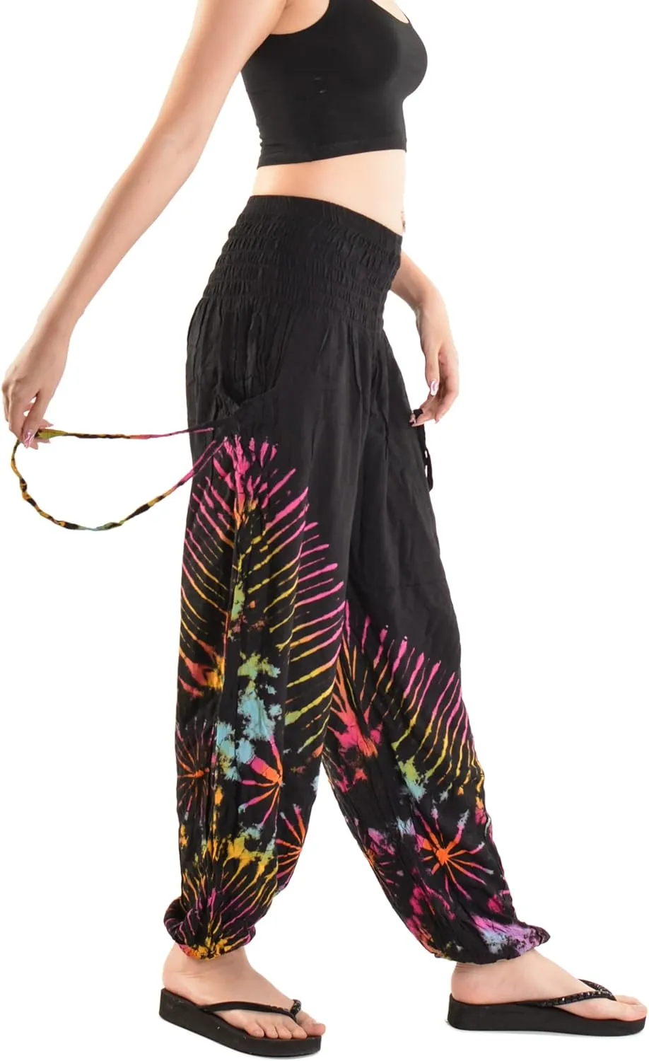 Orient Trail Women's Hippie Bohemian Palazzo Yoga Scrunched Bottom Tie Dye Harem Pants