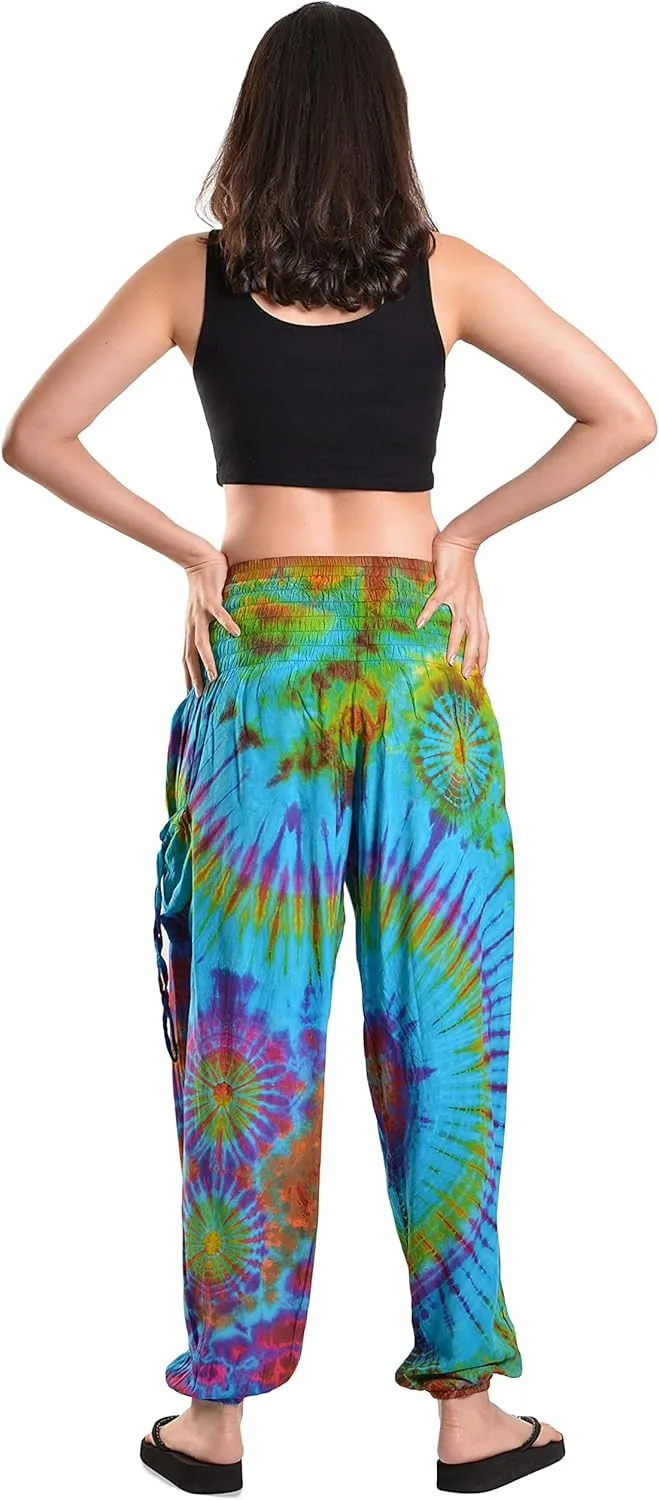 Orient Trail Women's Hippie Bohemian Palazzo Yoga Scrunched Bottom Tie Dye Harem Pants