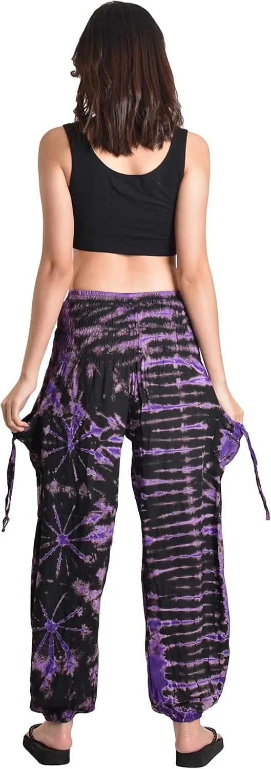 Orient Trail Women's Hippie Bohemian Palazzo Yoga Scrunched Bottom Tie Dye Harem Pants