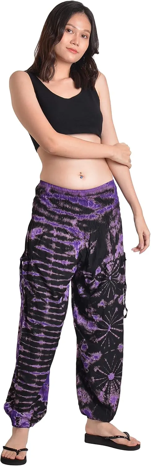 Orient Trail Women's Hippie Bohemian Palazzo Yoga Scrunched Bottom Tie Dye Harem Pants