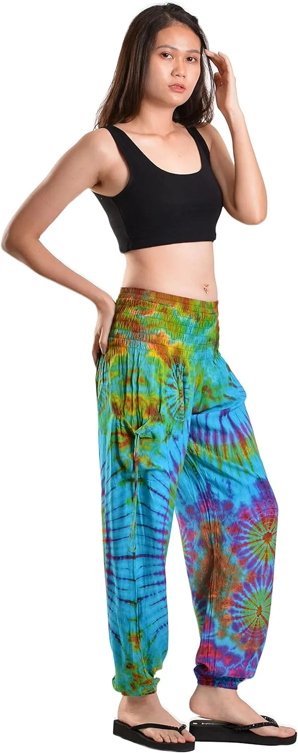 Orient Trail Women's Hippie Bohemian Palazzo Yoga Scrunched Bottom Tie Dye Harem Pants