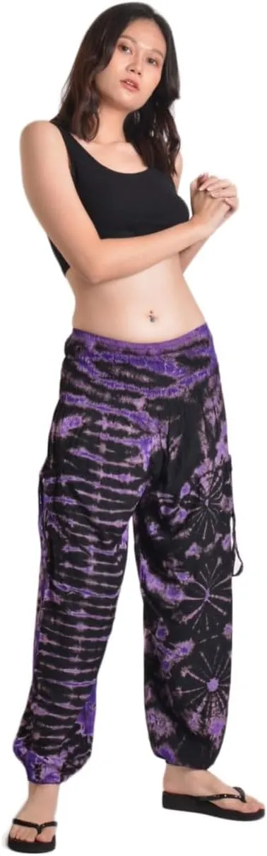 Orient Trail Women's Hippie Bohemian Palazzo Yoga Scrunched Bottom Tie Dye Harem Pants