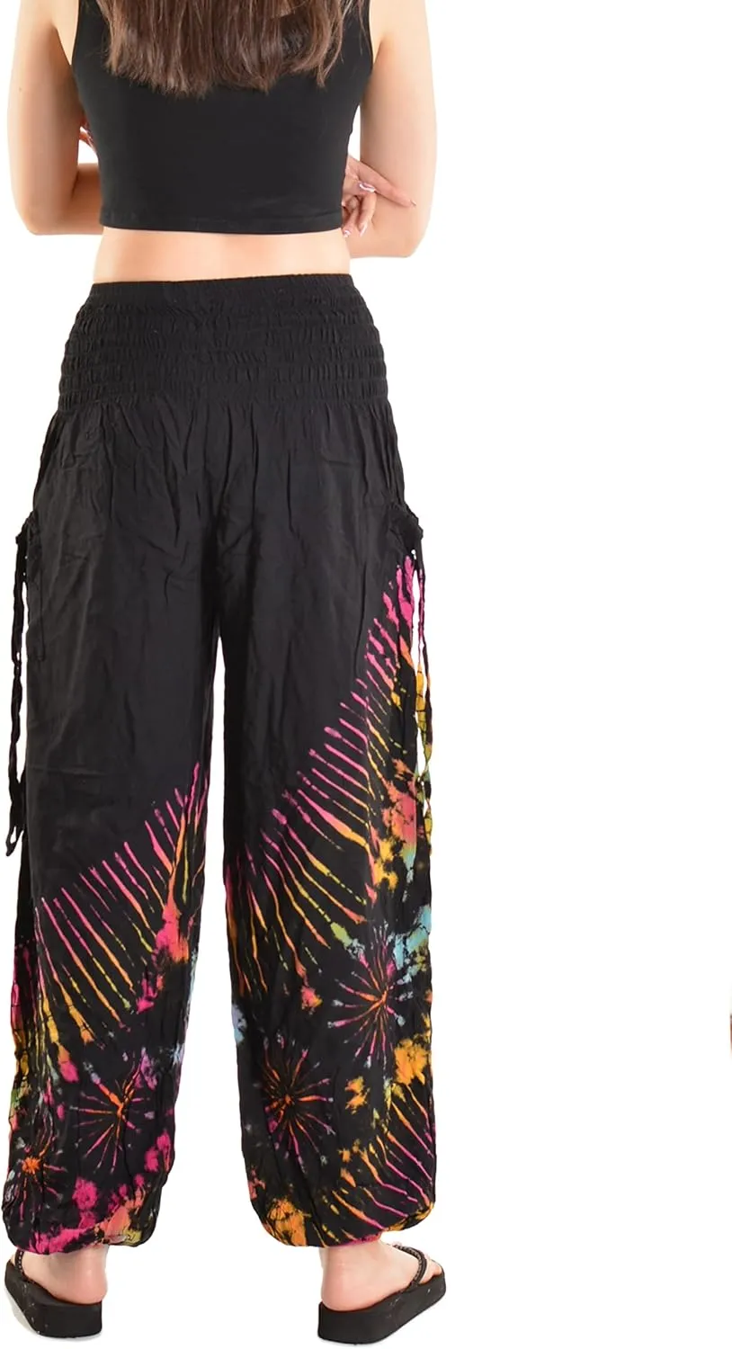Orient Trail Women's Hippie Bohemian Palazzo Yoga Scrunched Bottom Tie Dye Harem Pants