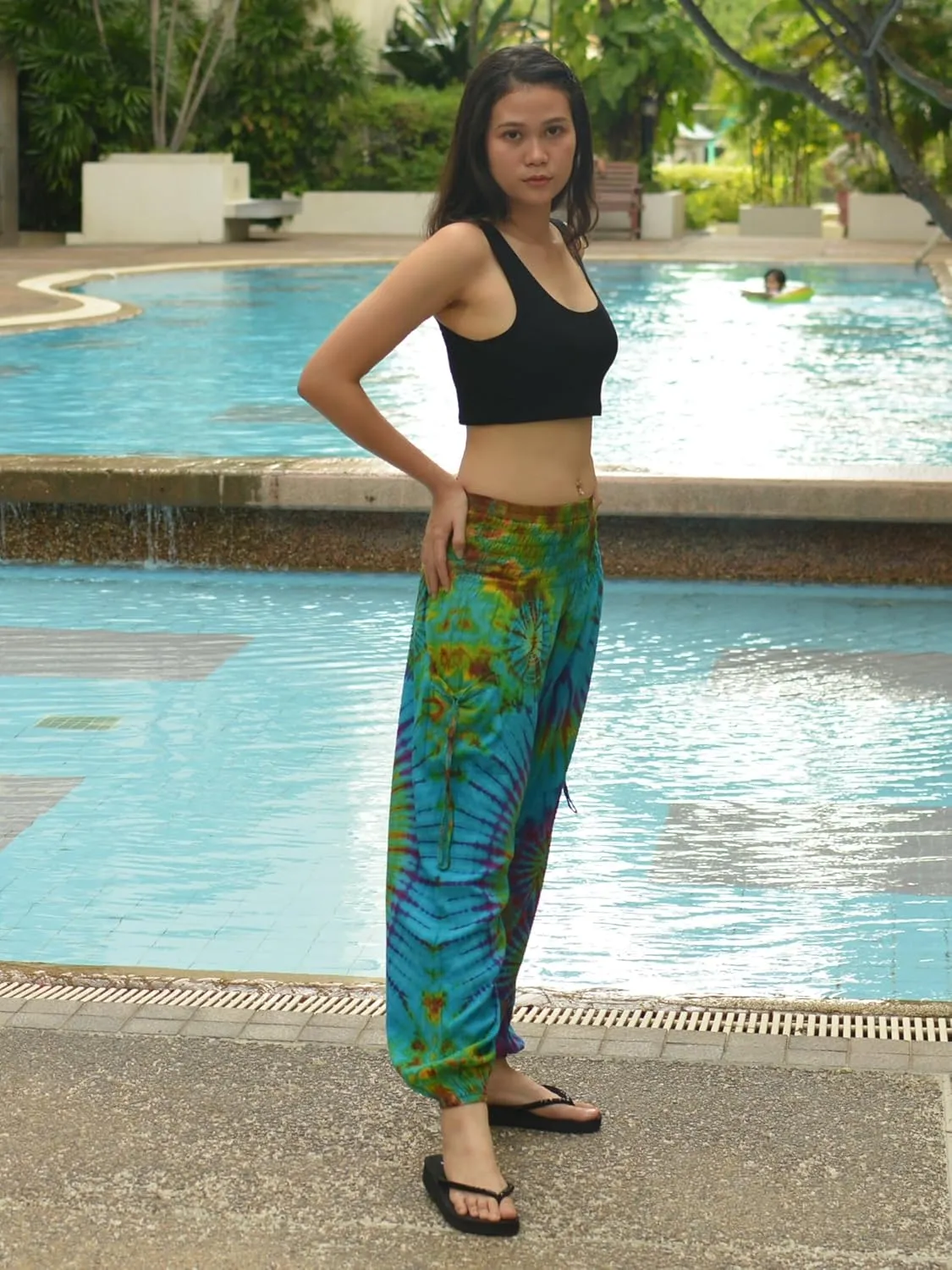Orient Trail Women's Hippie Bohemian Palazzo Yoga Scrunched Bottom Tie Dye Harem Pants
