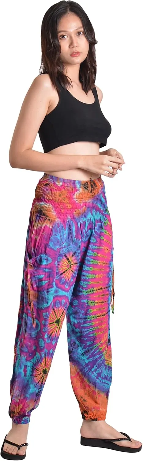 Orient Trail Women's Hippie Bohemian Palazzo Yoga Scrunched Bottom Tie Dye Harem Pants