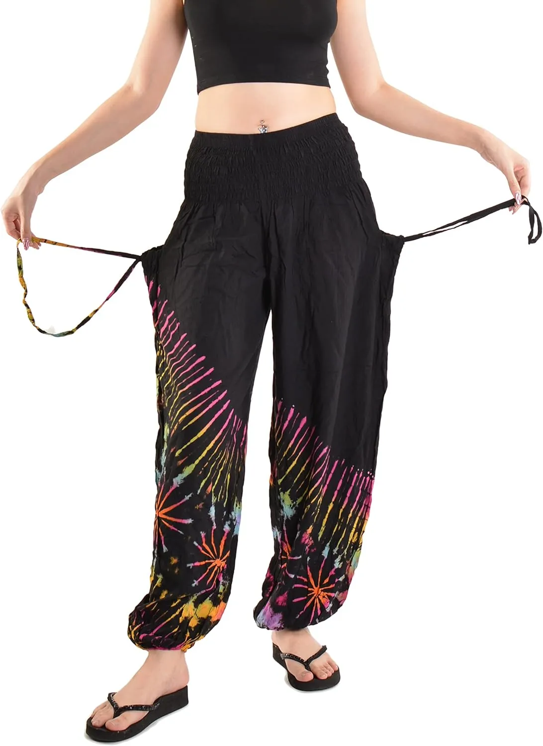 Orient Trail Women's Hippie Bohemian Palazzo Yoga Scrunched Bottom Tie Dye Harem Pants