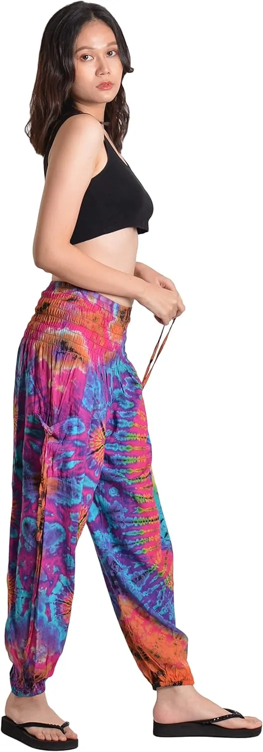 Orient Trail Women's Hippie Bohemian Palazzo Yoga Scrunched Bottom Tie Dye Harem Pants