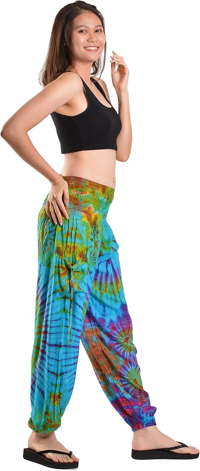 Orient Trail Women's Hippie Bohemian Palazzo Yoga Scrunched Bottom Tie Dye Harem Pants