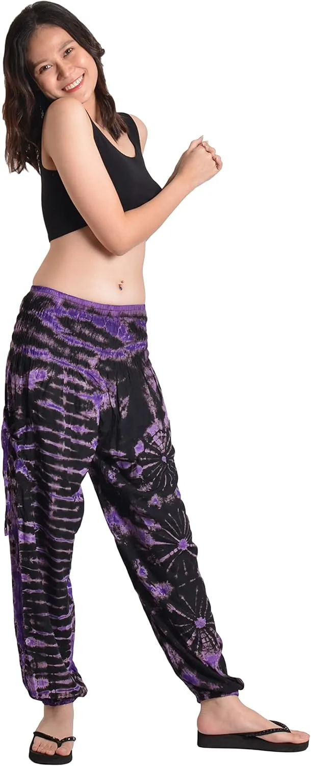 Orient Trail Women's Hippie Bohemian Palazzo Yoga Scrunched Bottom Tie Dye Harem Pants