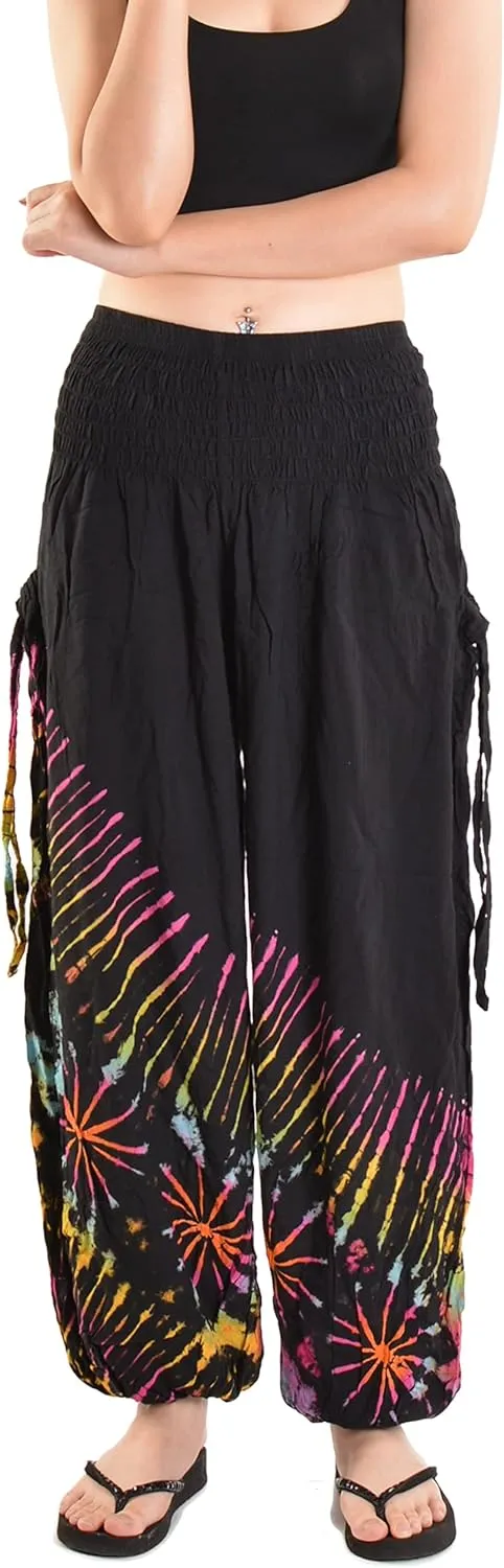 Orient Trail Women's Hippie Bohemian Palazzo Yoga Scrunched Bottom Tie Dye Harem Pants