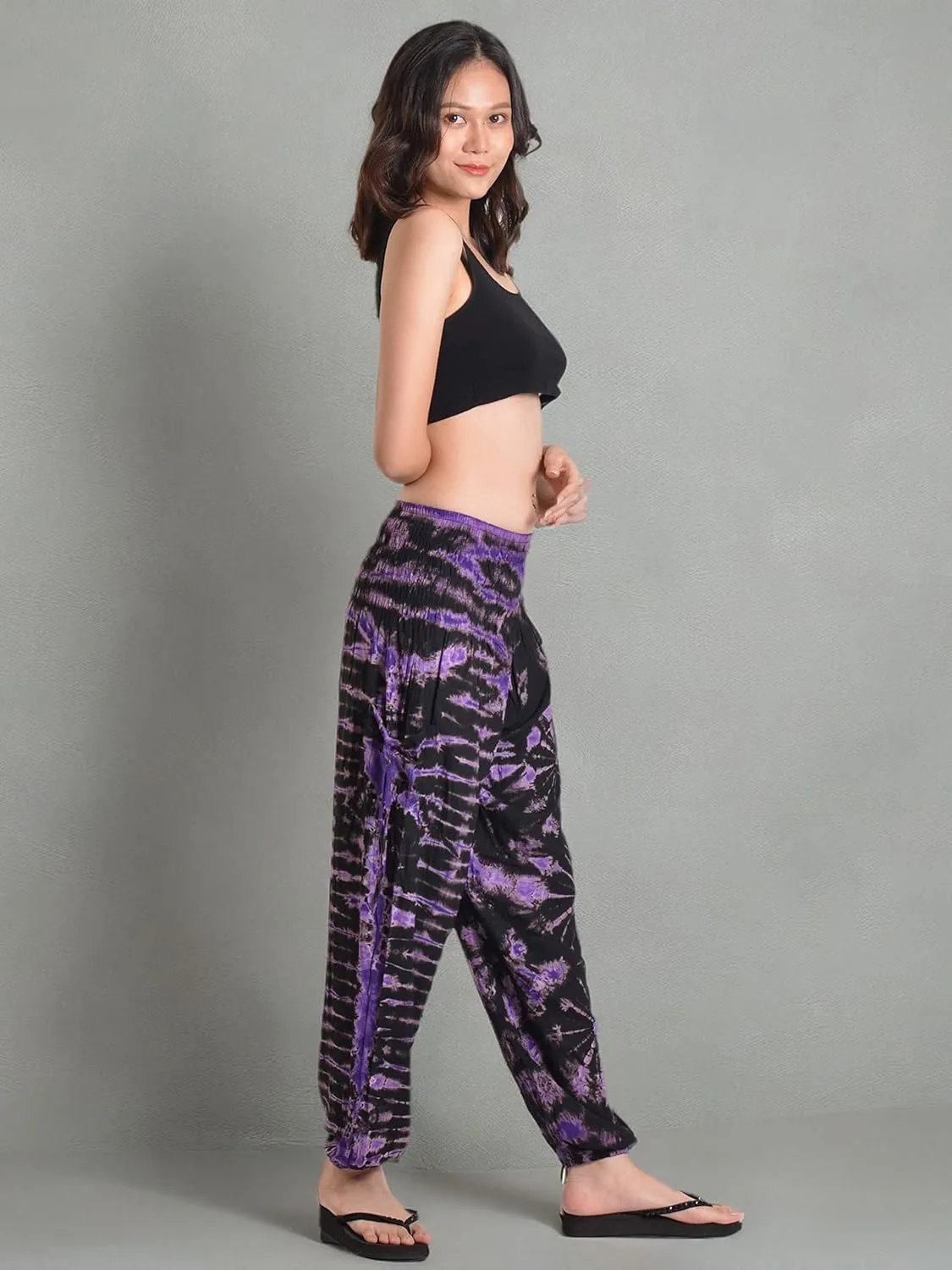 Orient Trail Women's Hippie Bohemian Palazzo Yoga Scrunched Bottom Tie Dye Harem Pants