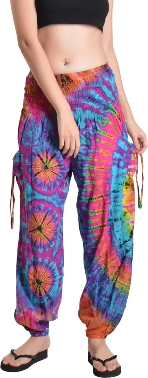 Orient Trail Women's Hippie Bohemian Palazzo Yoga Scrunched Bottom Tie Dye Harem Pants