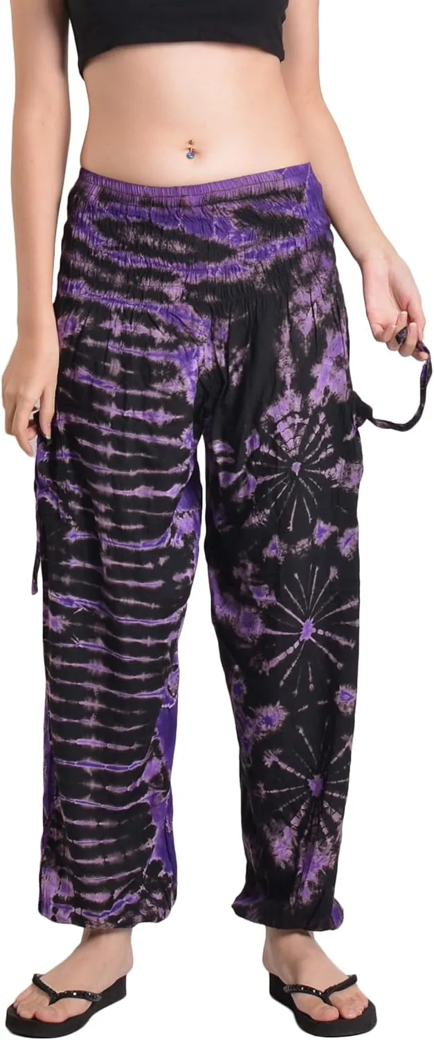 Orient Trail Women's Hippie Bohemian Palazzo Yoga Scrunched Bottom Tie Dye Harem Pants