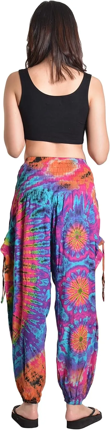 Orient Trail Women's Hippie Bohemian Palazzo Yoga Scrunched Bottom Tie Dye Harem Pants
