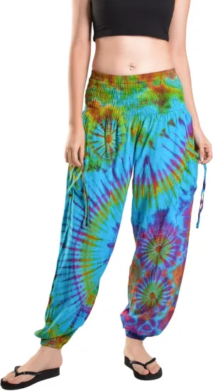 Orient Trail Women's Hippie Bohemian Palazzo Yoga Scrunched Bottom Tie Dye Harem Pants