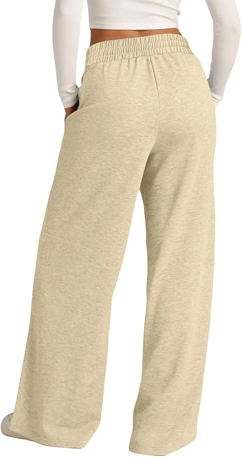 Oversized Wide Leg Sweatpants Women Elastic Drawstring Baggy Straight Leg Open Bottom Lounge Comfy Joggers Trousers