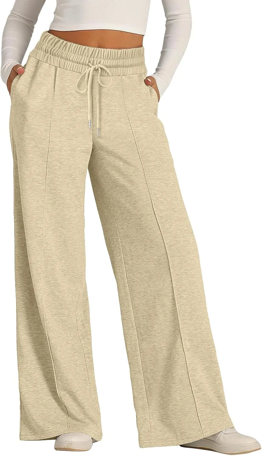 Oversized Wide Leg Sweatpants Women Elastic Drawstring Baggy Straight Leg Open Bottom Lounge Comfy Joggers Trousers