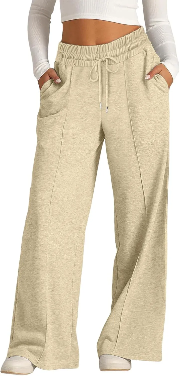 Oversized Wide Leg Sweatpants Women Elastic Drawstring Baggy Straight Leg Open Bottom Lounge Comfy Joggers Trousers