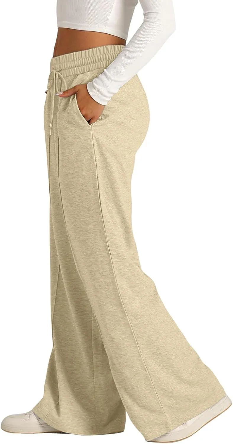 Oversized Wide Leg Sweatpants Women Elastic Drawstring Baggy Straight Leg Open Bottom Lounge Comfy Joggers Trousers
