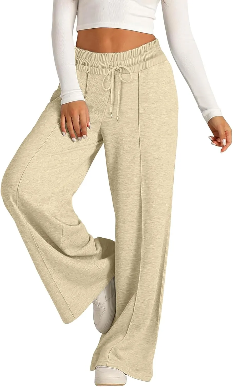 Oversized Wide Leg Sweatpants Women Elastic Drawstring Baggy Straight Leg Open Bottom Lounge Comfy Joggers Trousers