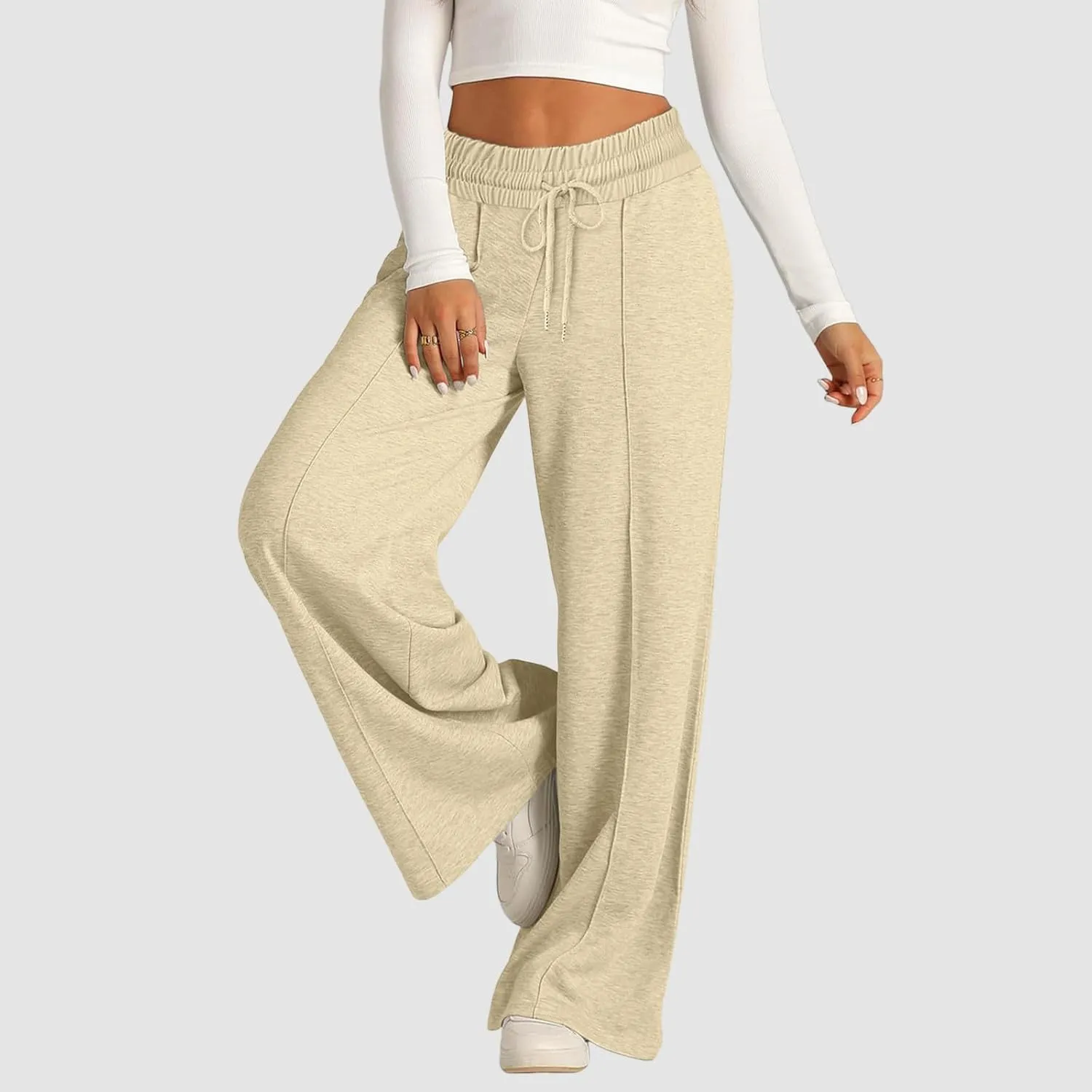 Oversized Wide Leg Sweatpants Women Elastic Drawstring Baggy Straight Leg Open Bottom Lounge Comfy Joggers Trousers