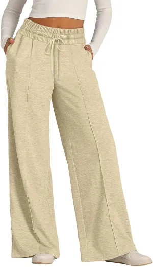 Oversized Wide Leg Sweatpants Women Elastic Drawstring Baggy Straight Leg Open Bottom Lounge Comfy Joggers Trousers