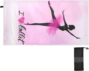 Oyihfvs Ballerina Dance Pink Quick Drying Beach Towel, Foldable Yoga Towel, Soft Sport Towel, Sweat Absorbent Towel with Storage Mesh Bag 31 x 71 inch (M)