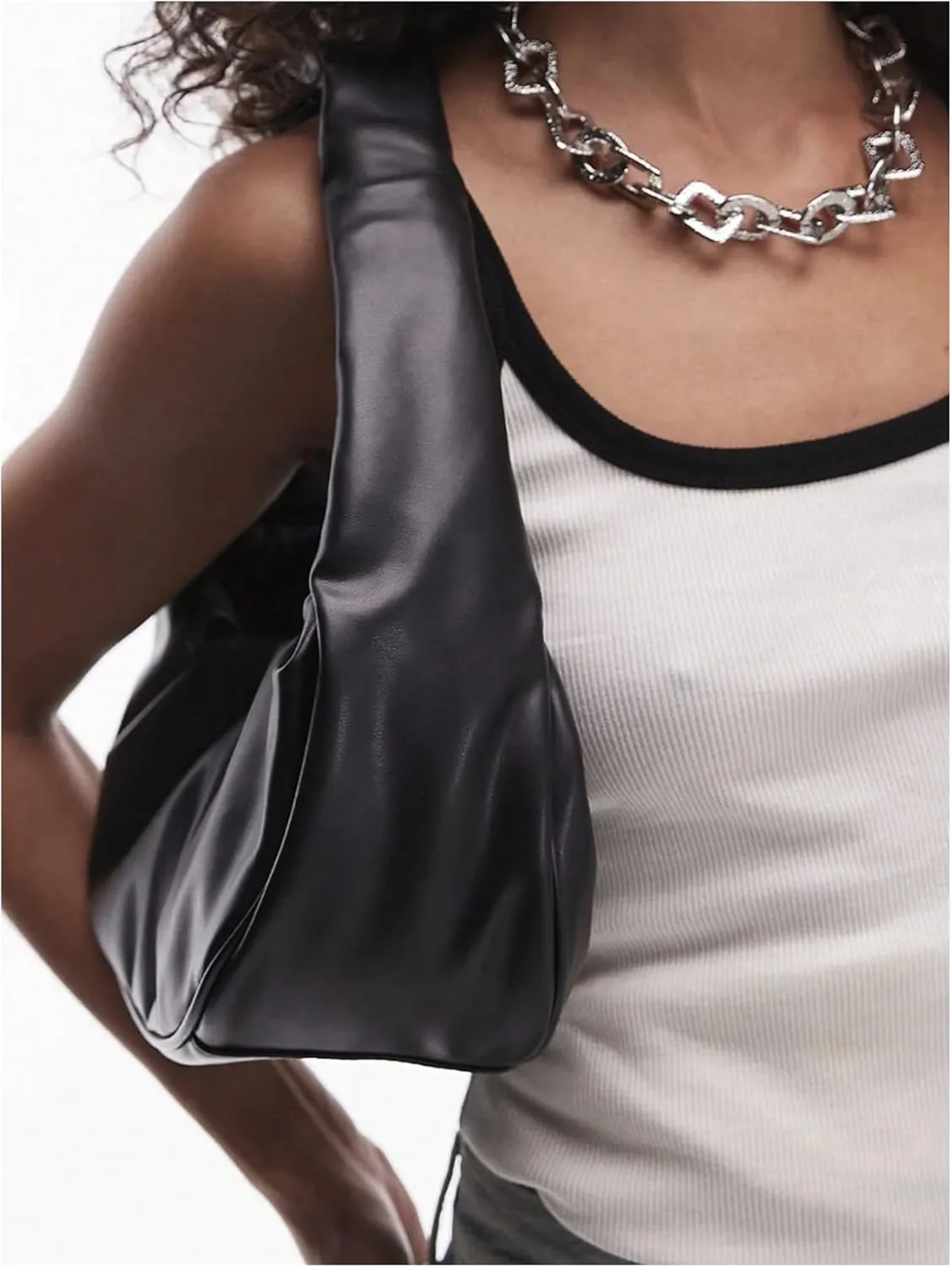 OYOANGLE Women's Ruched PU Leather Hobo Shoulder Bag Trendy Commute Zipper Handbags