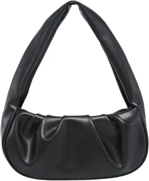 OYOANGLE Women's Ruched PU Leather Hobo Shoulder Bag Trendy Commute Zipper Handbags