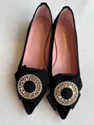 Pretty Ballerinas Black Velvet Crystal Buckle Ballerina