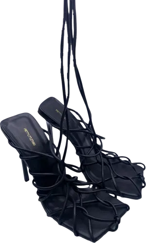 PrettyLittleThing Black Caged Strappy Lace Up Heels UK 6 EU 39 