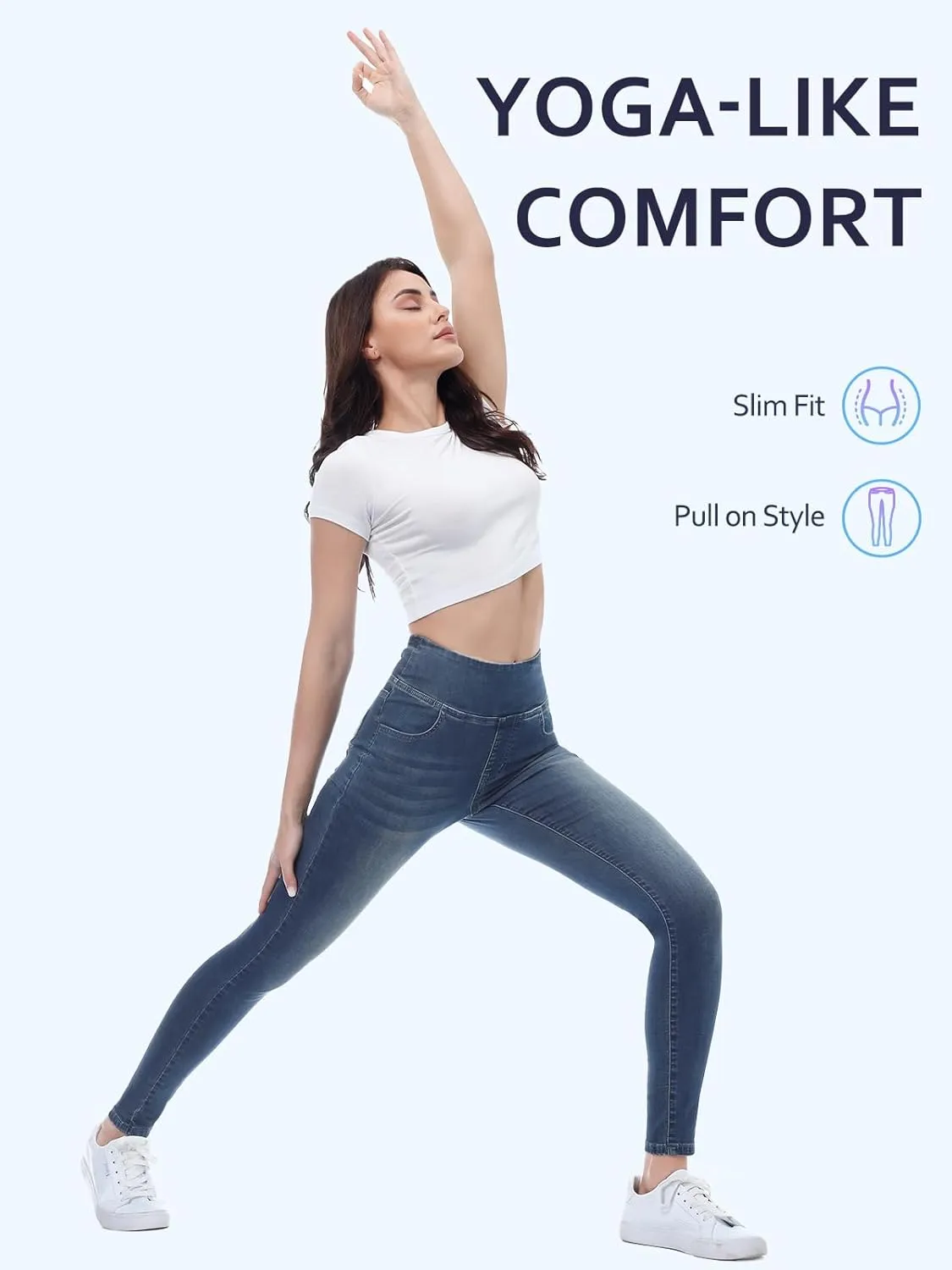 Pull on Skinny Jeans for Women, Stretchy High Waisted Leggings Trendy Tummy Control Demin Jegging with Pockets