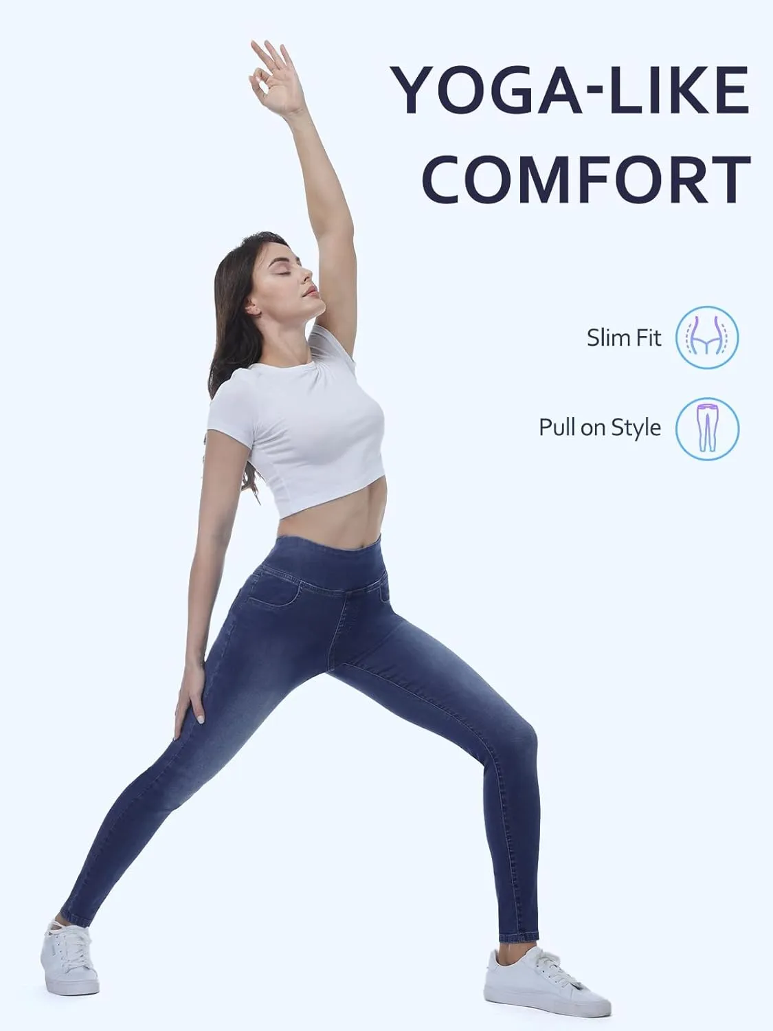 Pull on Skinny Jeans for Women, Stretchy High Waisted Leggings Trendy Tummy Control Demin Jegging with Pockets