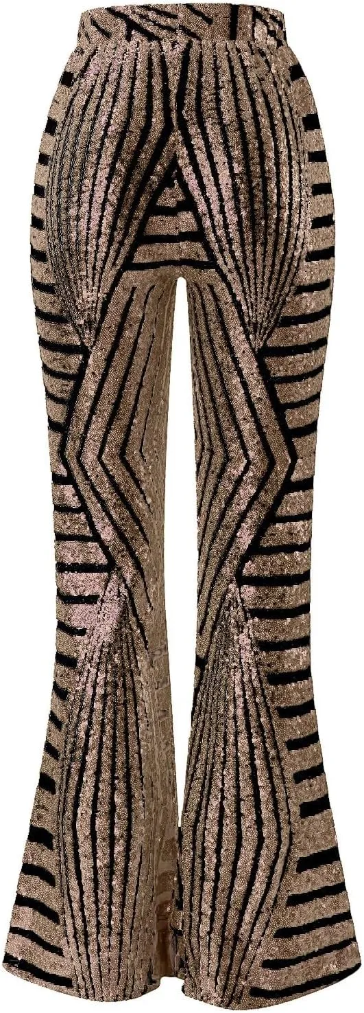 Sequin Pants for Women Cloth High Sequin Women Foot Sexy Pants Fashion Waisted Tape Trousers Ruffle Pants Bell