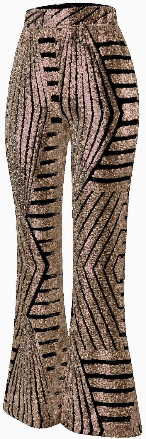 Sequin Pants for Women Cloth High Sequin Women Foot Sexy Pants Fashion Waisted Tape Trousers Ruffle Pants Bell